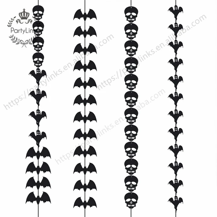 1 Set Halloween Black Bat Skull Ghost Felt Hanging String Ornament For Wall Door Home Decor Halloween Party Decoration Garland