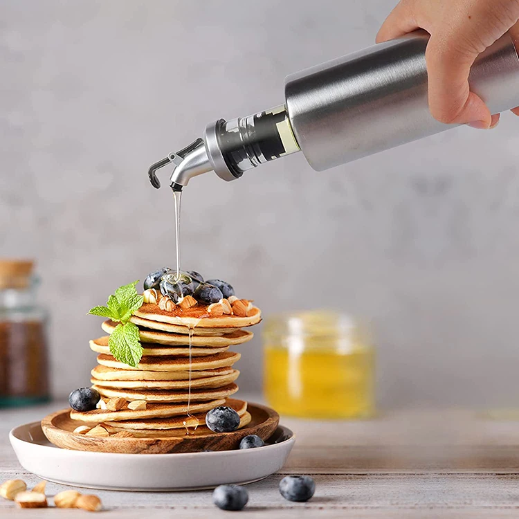 Wholesale BBQ Glass Oil Bottle Stainless Steel Nested Glass Olive Oil Vinegar Bottle Dispenser Set  200ml 300ml 500ml