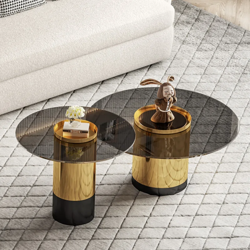 Luxury Modern Nordic Living Room Furniture Metal Glass Stainless Gold Living Room Side Table Coffee Tables