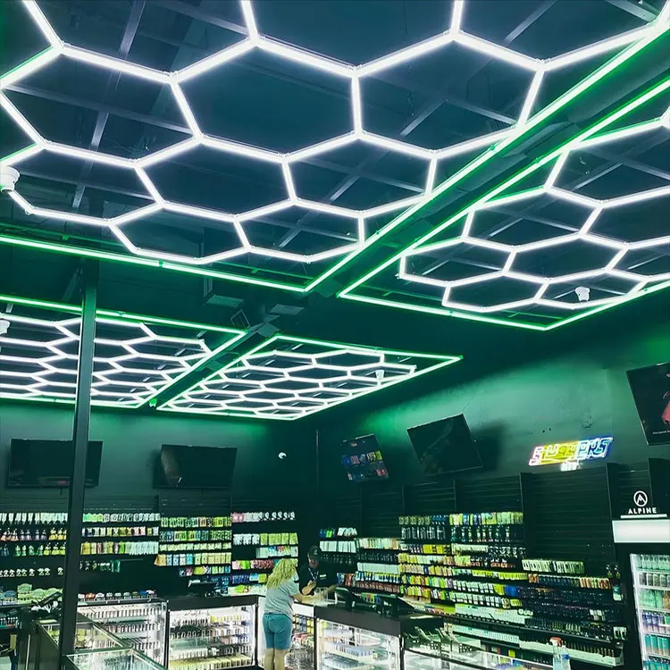 Hexagonal honeycomb automotive led working lights 220v linkable car showroom beauty station care workshop lamp detailing lights