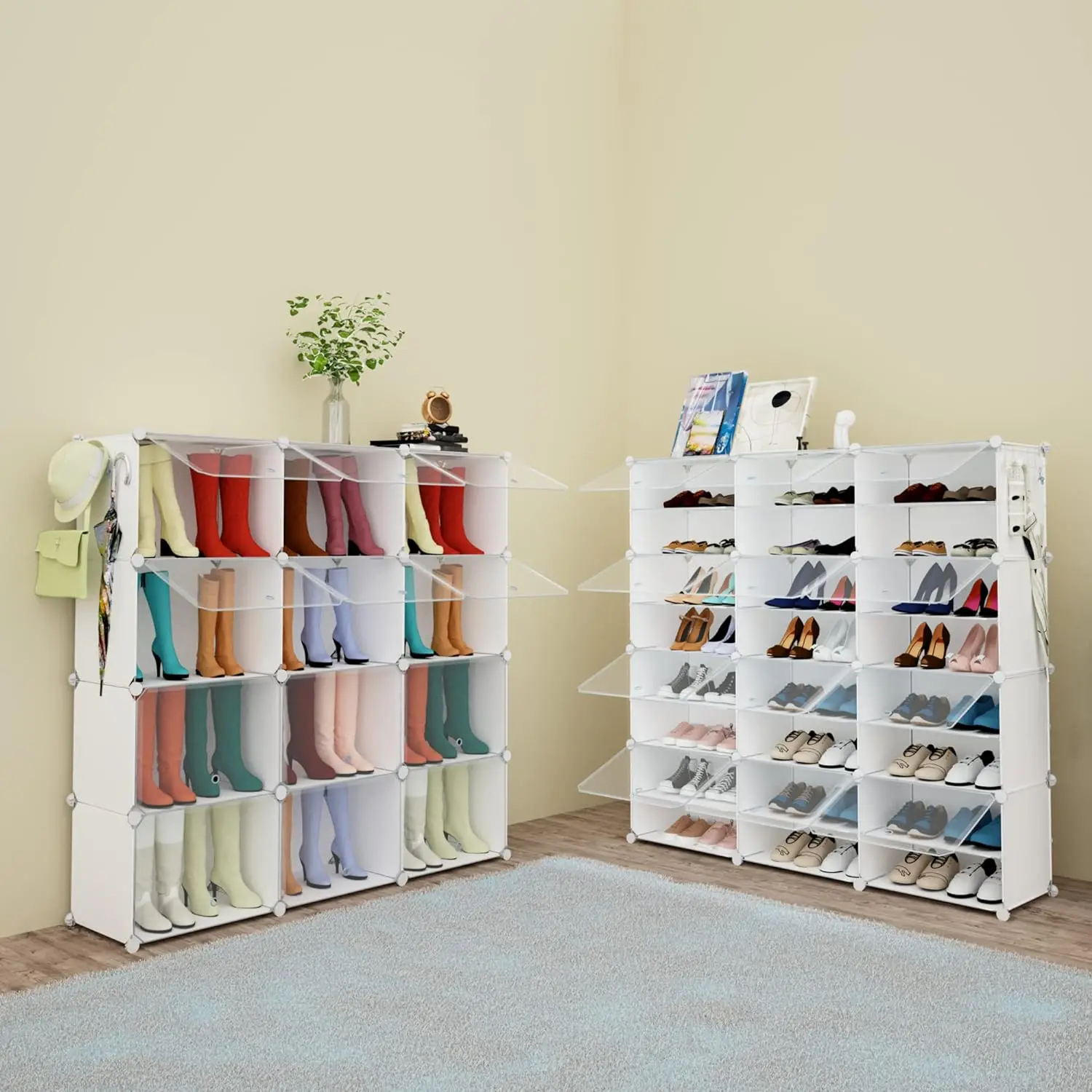 Wholesale Custom Size OEM white modern shoe storage cabinet shoe rack with transparent door