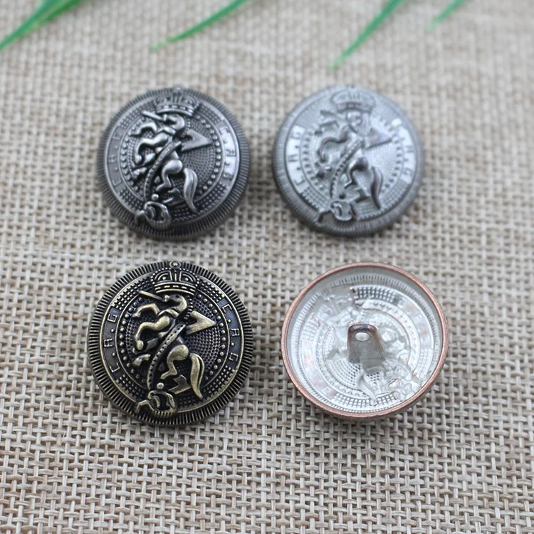 Factory wholesale fashion design horse pattern logo embossed shank sewing button for suit,25mm shank metal button