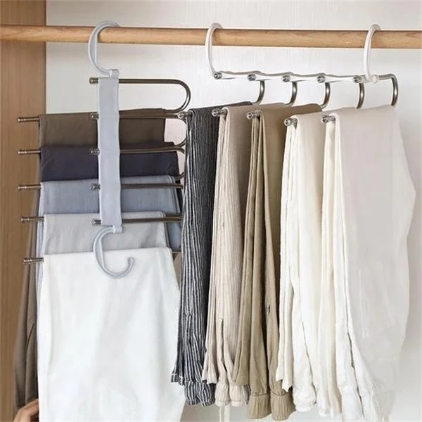 2021 Hot sale Stainless Steel Space Saving Wardrobe Multi-layer Milk White Folding Pants Hanger