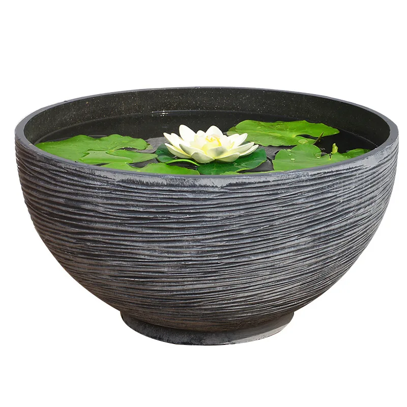 Simple Extra Large Lotus Hydroponic Plastic Flower Pot Thickened Imitation Stone Copper Money Grass Water Lily Non-Porous