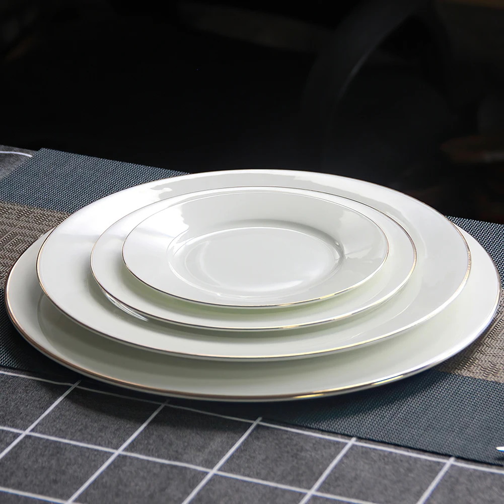 Hotel Wedding White Bone china Gold Rim Plate Under Plate Gold Rimmed Ceramic Tableware Customizable Decal Designs