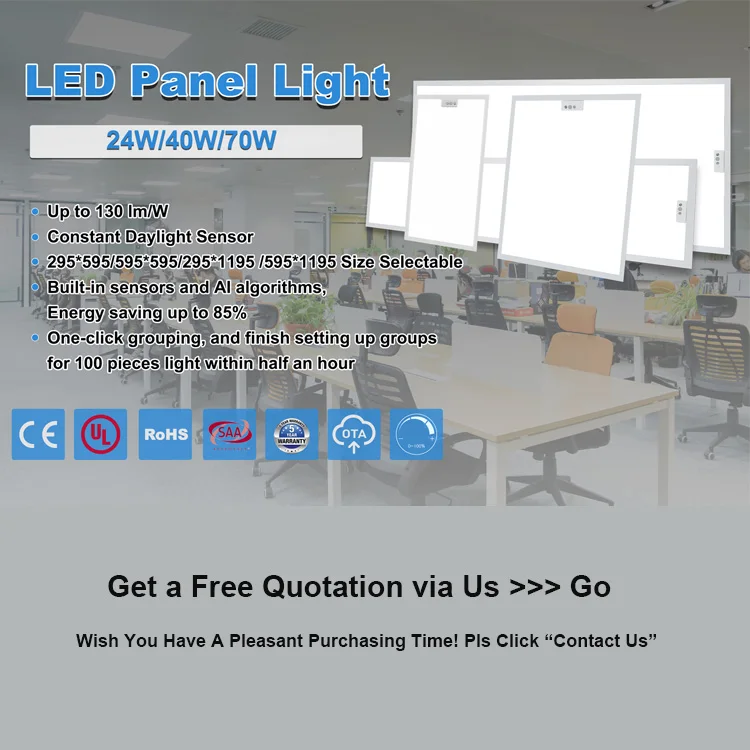 New Product School Shop Office Dimmable Lighting 24w 40W 70W Square Shape Led Panel Light with Sensors