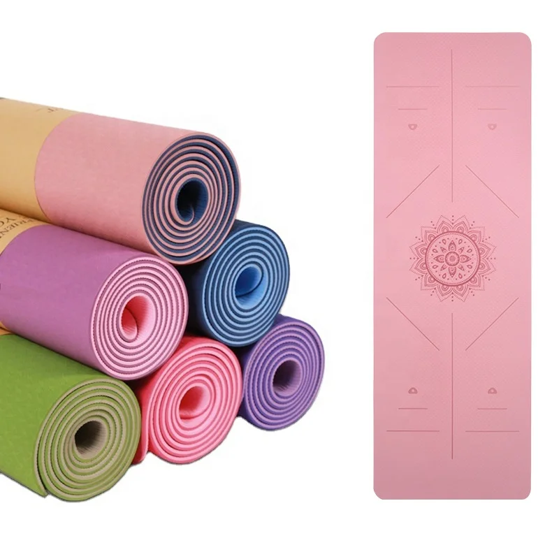 Non-slip TPE 6mm dual layer yoga mat with alignment line 1830*610*6mm two-color posture line version yoga mt