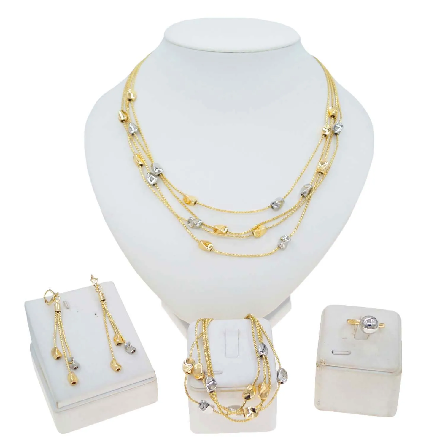 Yulaili Dubai Gold Style Alloy Gold Plated Jewelry Multi-layer Chain Fashion Necklace Earrings Ring Bracelet