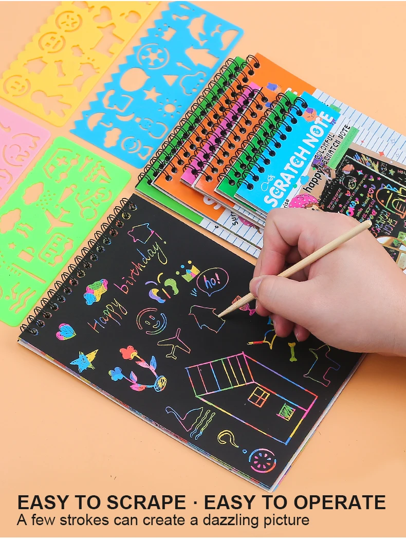 Magic Rainbow Scratch Art Paper Sets Kindergarten Educational DIY Graffiti Scratch Painting Coloring Book for Kids Drawing Toy