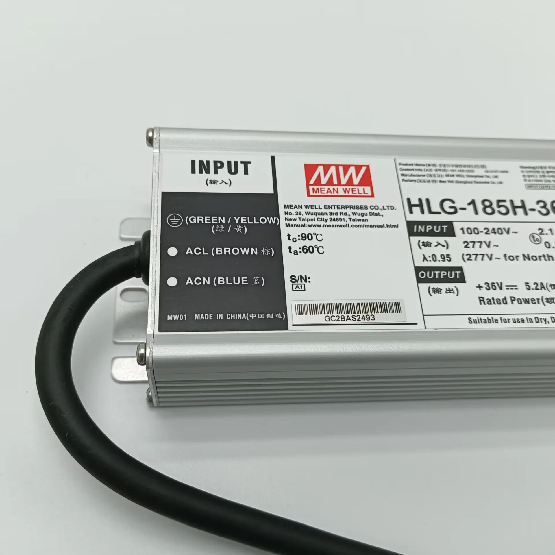 Meanwell HLG-185H-36A 185W 36V Single Output Switching Power Supply waterproof led driver Meanwell SMPS