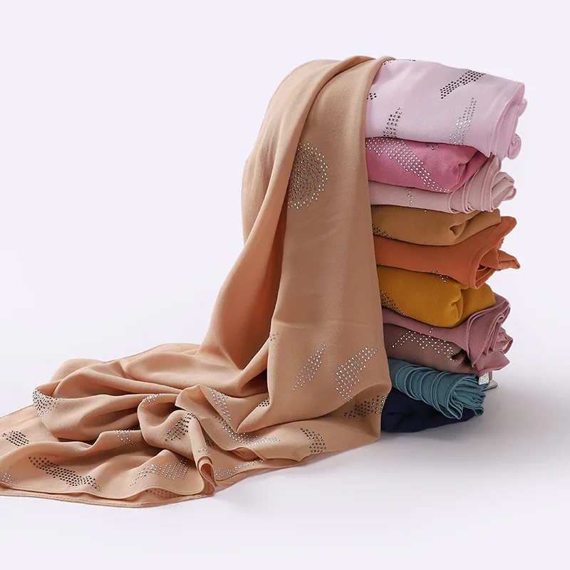 Wholesale Rhinestone Bubble Chiffon Muslim Hijab With Diamond Women Head Wraps Shawls Scarf