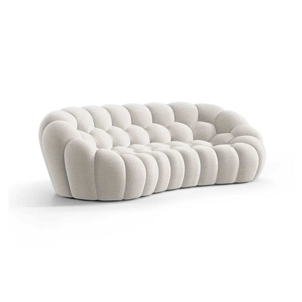 Luxury Unique Style France Salon Living Room Furniture 3 Seater Fabric Velvet Roche Bobois Bubble Sofa Chesterfield Set