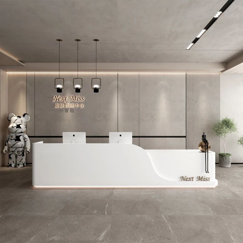 Modern Pink Beauty Salon Front Table White Marble Cashier Reception Counter Desk Luxury Checkout Counters For Hotel
