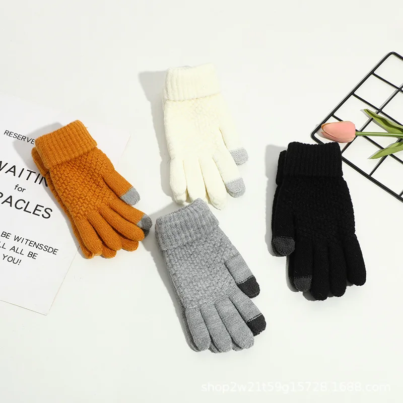 customized solid color adult thickened jacquard warm women touch screen winter gloves