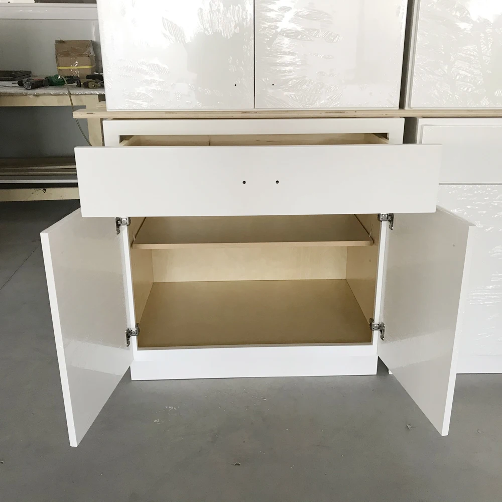 Customized Birch Solid Wood Kitchen Base Cabinet Drawer White Paint Slab Door Soft Close