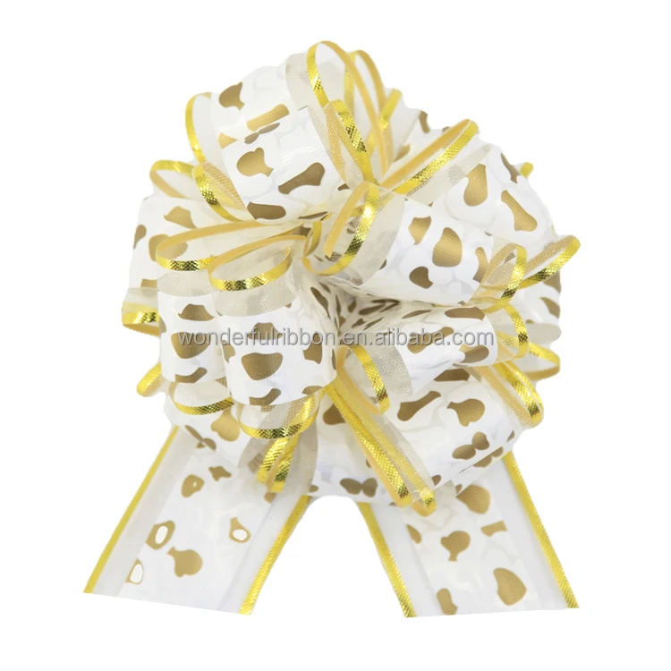 Wholesale Metallic 3CM Organza Flower Packing Pull String Ribbon And Bow For Birthday Gifts Wrapping Wedding Party Decoration