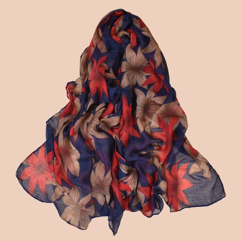 New  fashion Coral flower women 185cm*85cm Viscose scarf wholesale women voile scarves Customized printing scarf