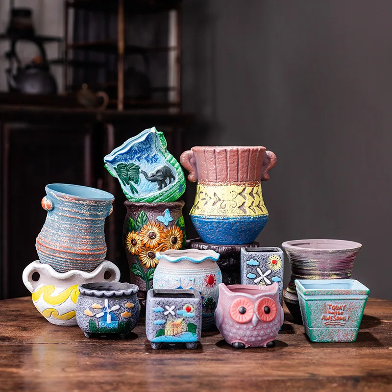 Wholesale Ceramic Small Succulent Plant Pot Simple Modern Porcelain Flower Pot Garden Green Potted Planter Mexican Pottery