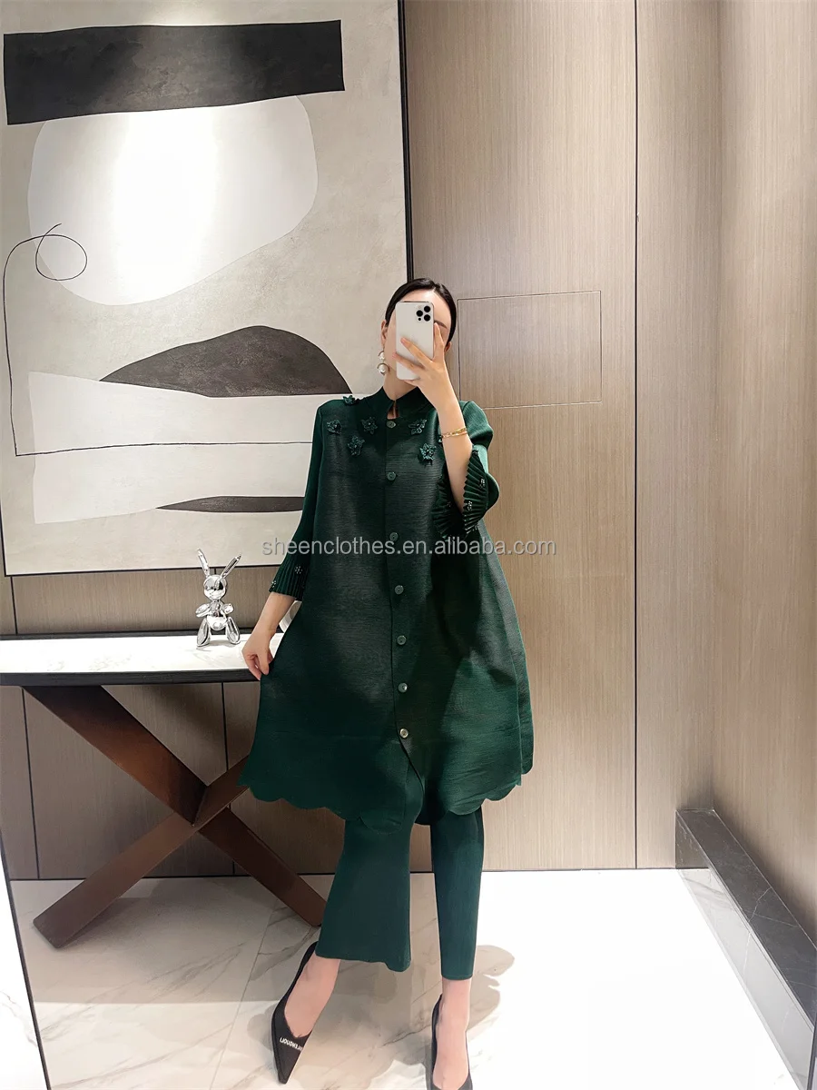 Miyake Pleats Classic Sets 2022 Spring Irregular Loose Long Sleeve Tops Harem Pants Women Casual Vintage Designer Two Piece Suit