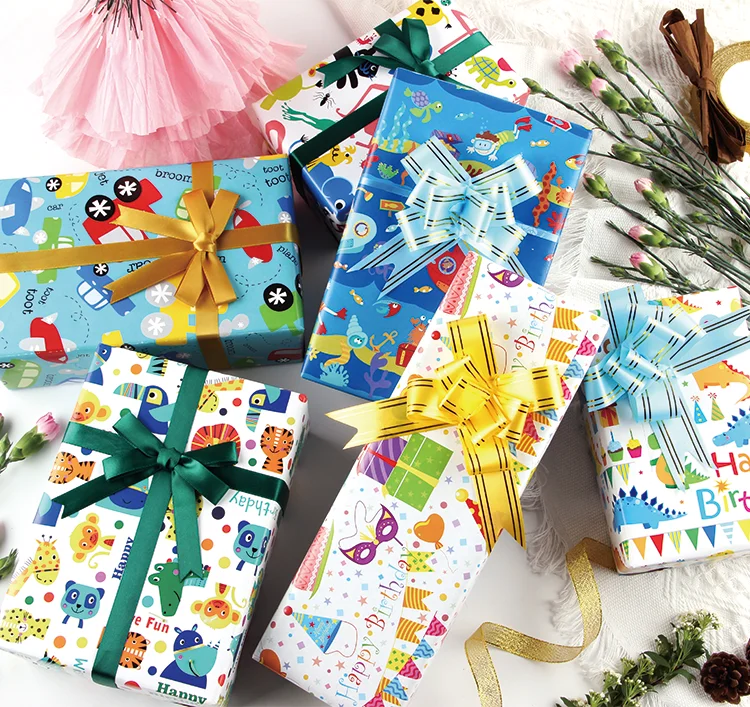 gift cartoon wood pulp wrapping paper kids greaseproof for birthday party