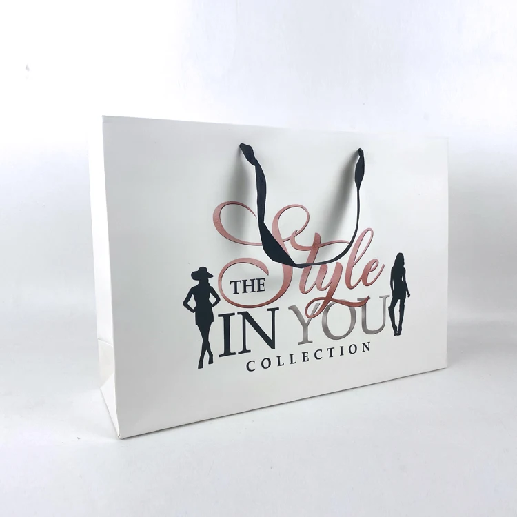 Cosmetic Bags Hot Sale Rose Gold Clothing Paper With Ribbon Holographic Shopping Wedding Bag Gift