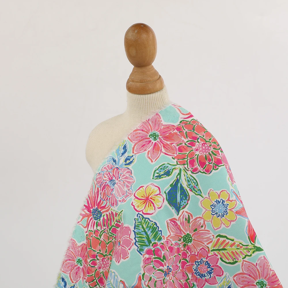 organic green 100% cotton woven digital print fabric printed cotton poplin By The Yard For Baby Clothing Women Shirt