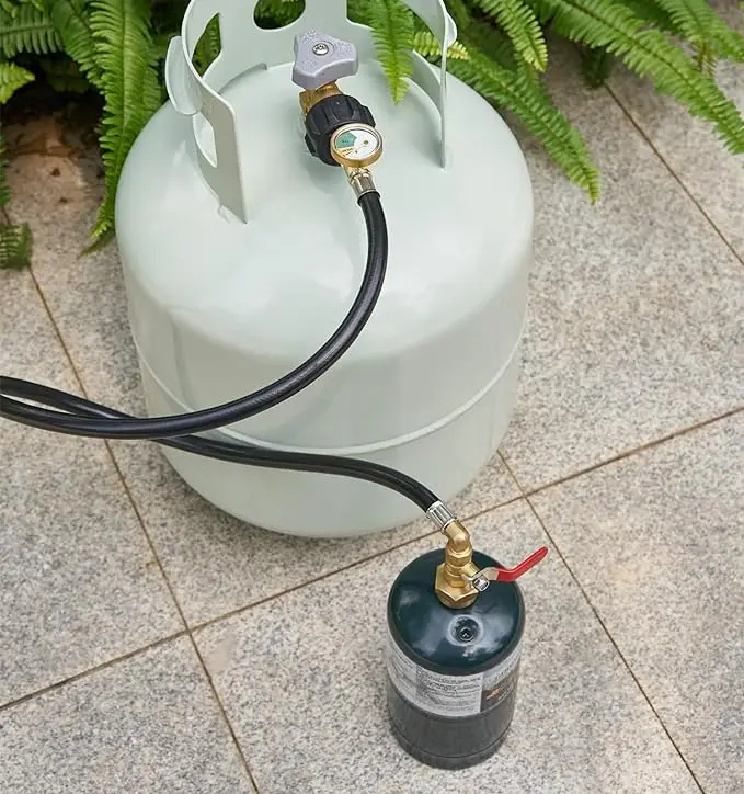 3 Feet Propane Refill Adapter Hose with Gauge and ON/Off Control Valve, Extension Propane Refill Hose