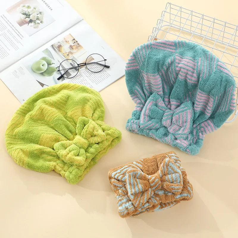 Cheap fast delivery Super absorbent coral velvet Leopard print Bow Hair Towel Cap Rapid Drying Towel For Hair Hair Drying Towel