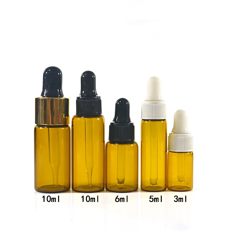 High Quantity 1ml 2ml 3ml 5ml Small Mini Perfume Oil Samples Tube Glass Brown Amber Vial With Black Dropper Cap