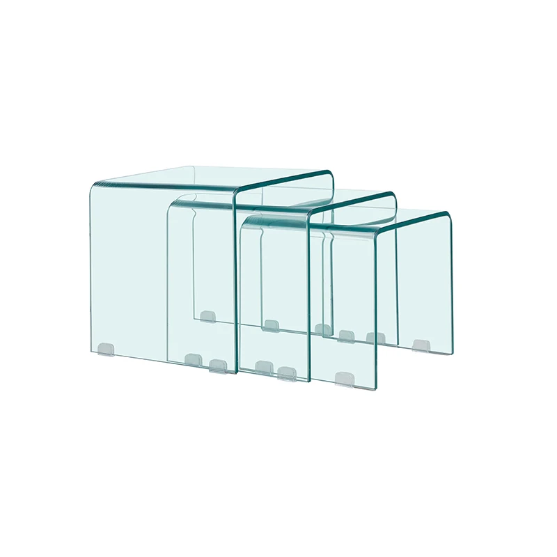 luxury modern sofa cube coffee and end tables sets waterfall full clear 3 pc piece curved glass nesting nest side table set of 3