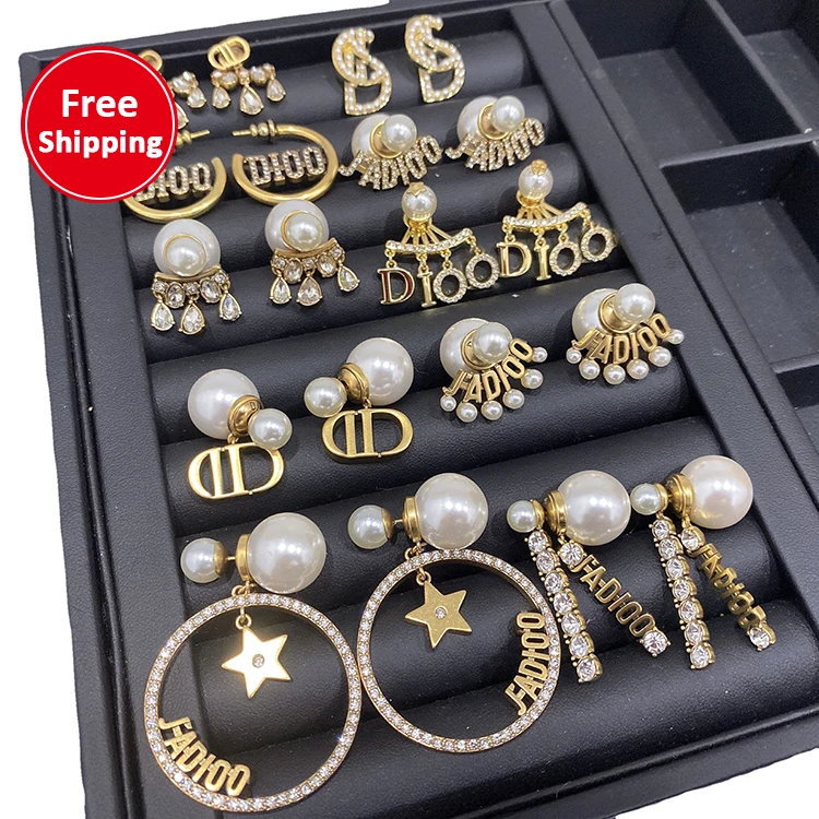 D home new star with the same paragraph pearl earrings retro CD letter love earrings
