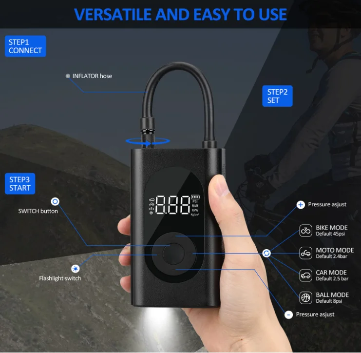 Air Compressor Auto Tyre Inflator Portable LCD Digital Tire Inflator With Pressure Gauge