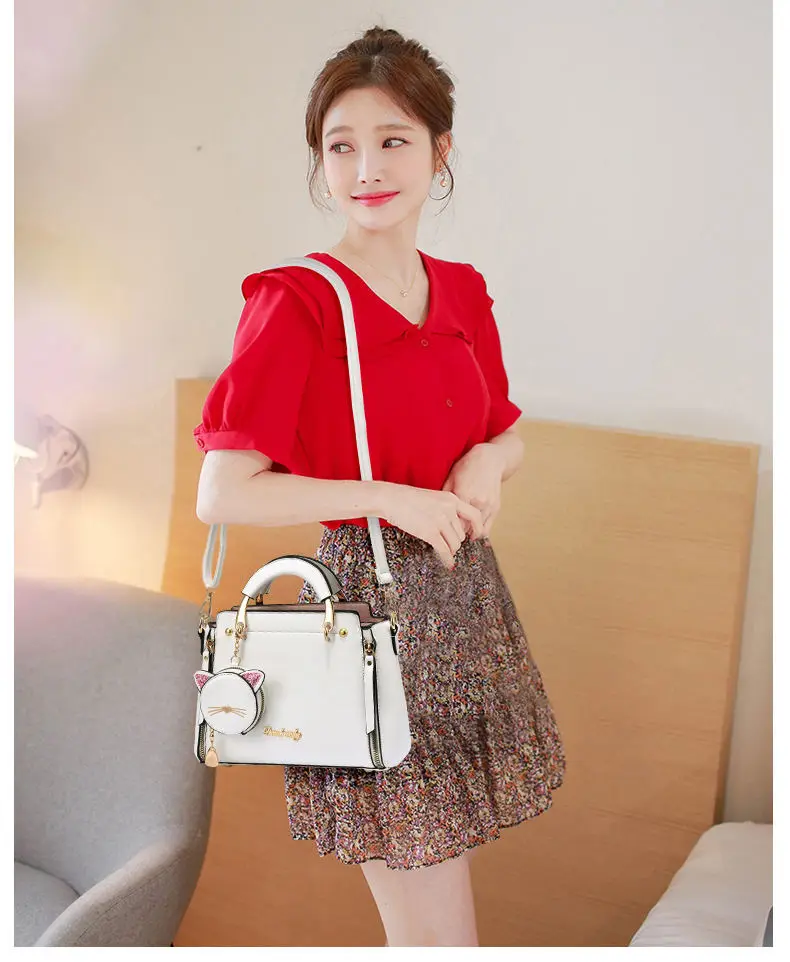 Hot Solid Colour Single Shoulder Women Bag New Tide Fashion PU Ladies Handbag Cute Crossbody Cat Pattern Bag