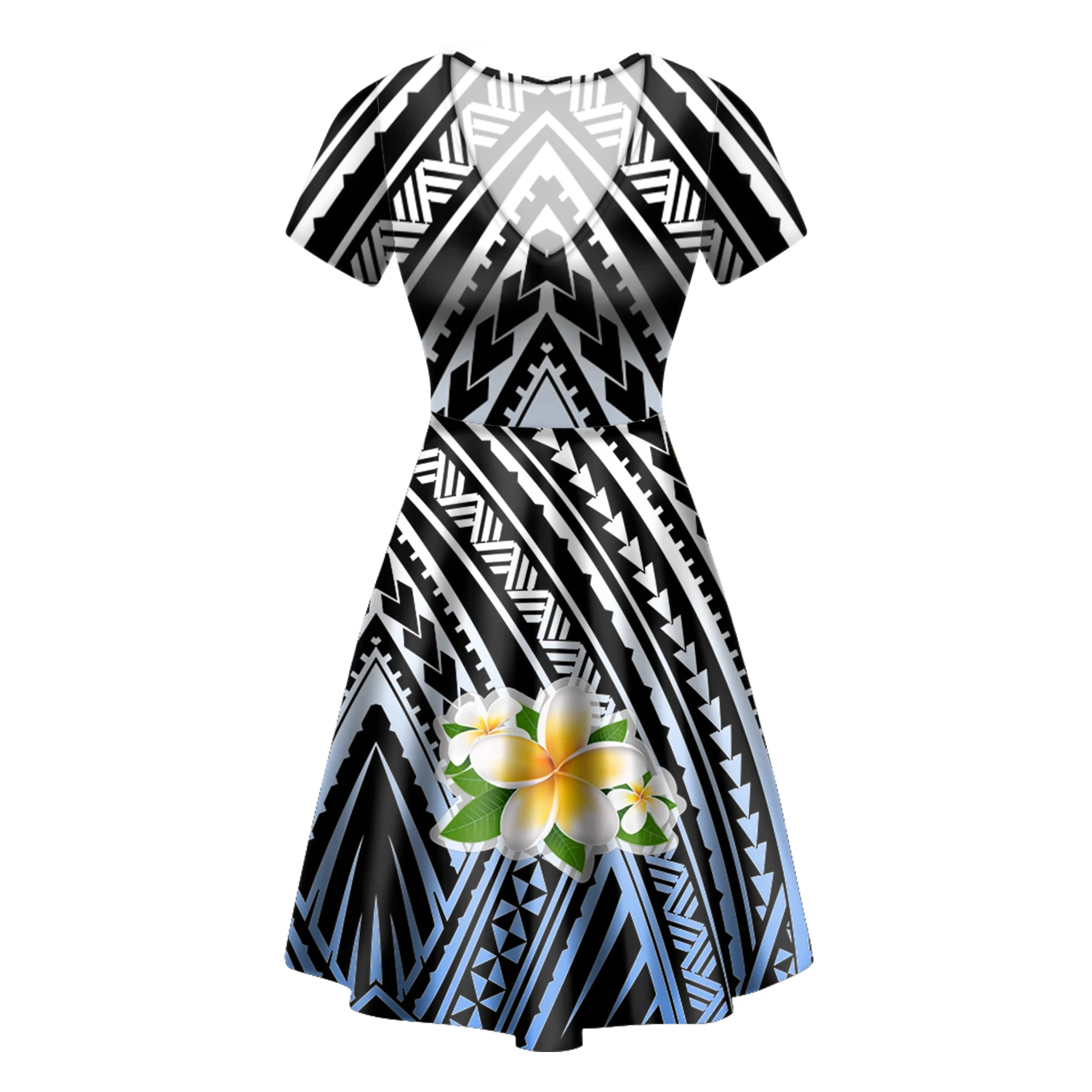 
Fashion Classic Polynesian Triangle Tribal Dress Plumeria Floral Printed V-Neck Ladies Dress Sexy Part Clothes Summer Outfit Fit 