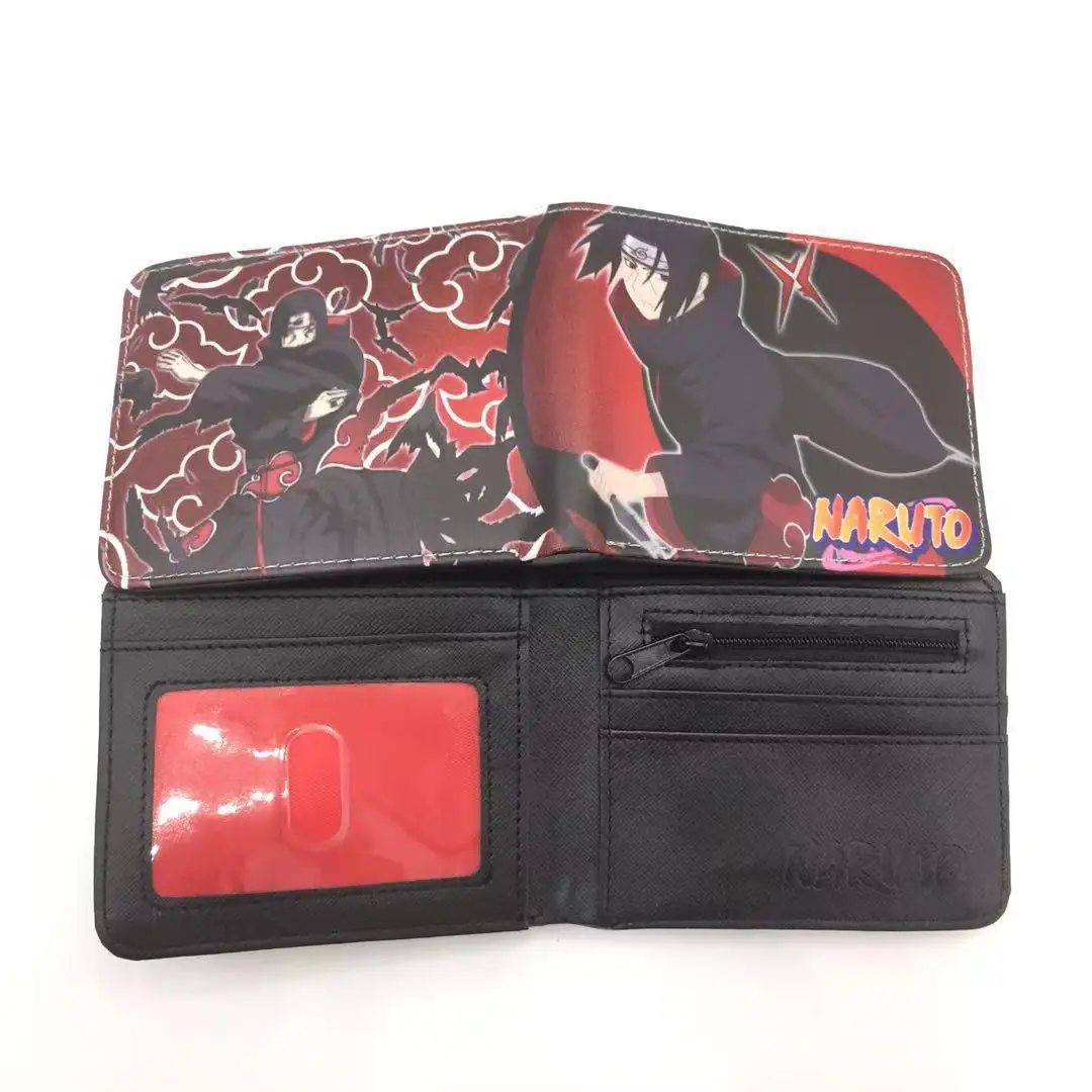 80 Design Anime Uzumaki Ninja Akatsuki Short Wallet PU  Wallets Card Holder Purse with Zipper bag Wallet as gift