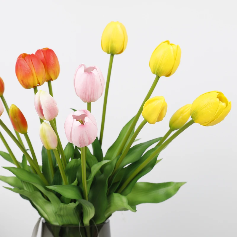 New Artificial Real Touch Tulip Flower for home wedding decoration Artificial 5 heads tulip flower bouquet Real touch flower