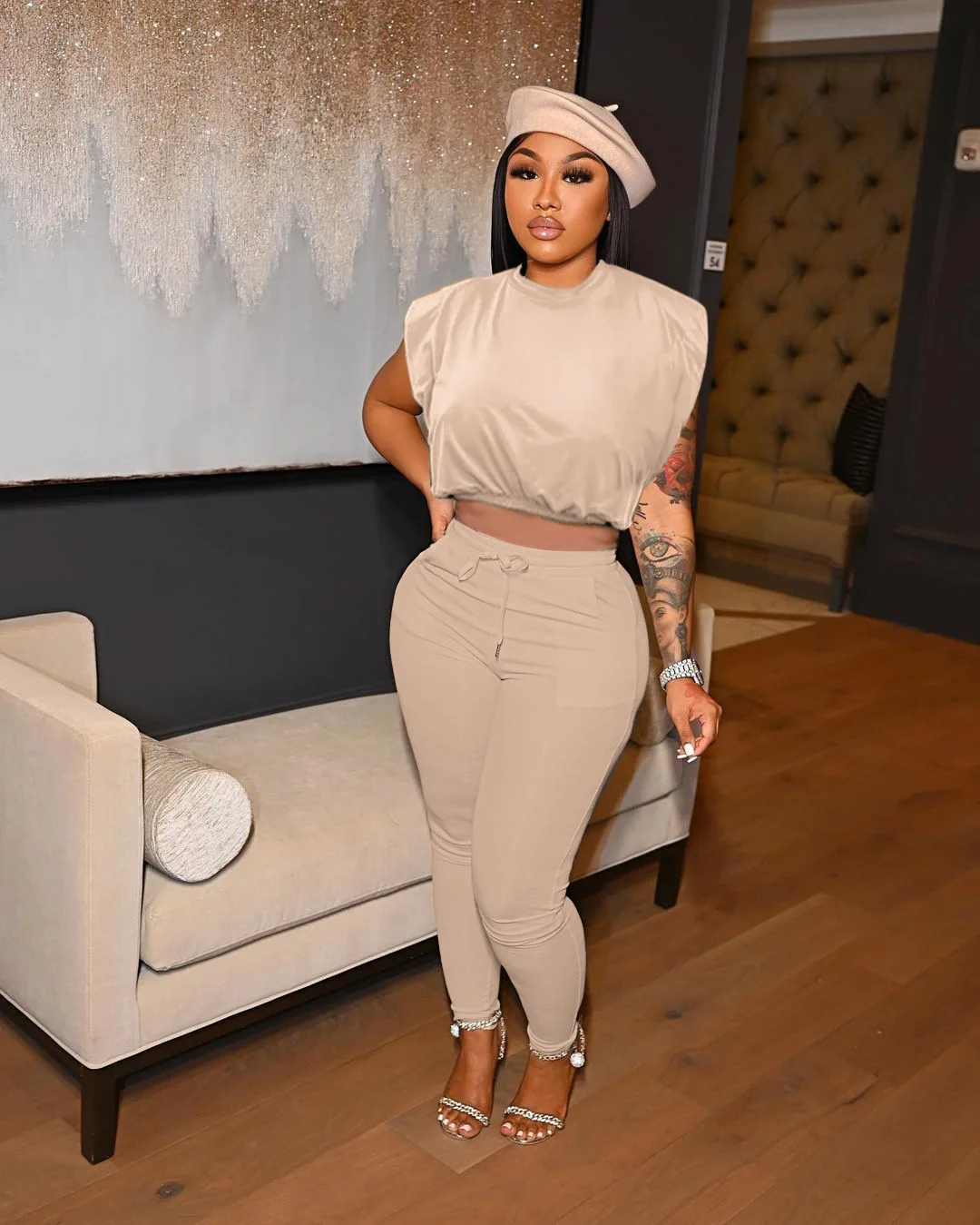 M7559 New arrival solid color crop tank top 2 piece pants set matching sets spring 2022 womens clothing