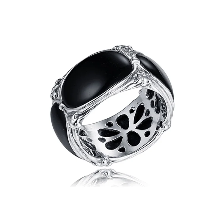 Keiyue wholesale natural black agate stone ring jewelry for women,sterling silver gemstone rings