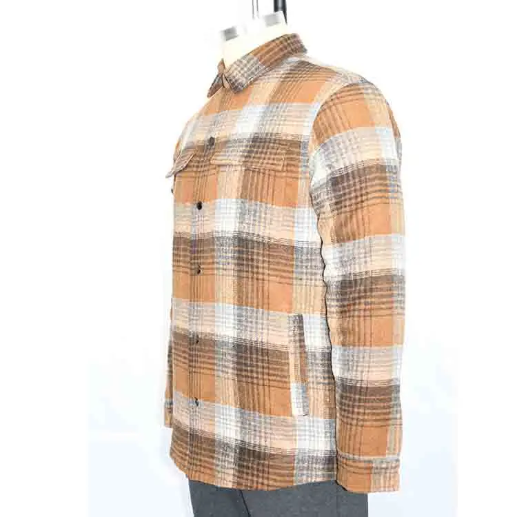 MENS HEAVY WEIGTH WOOL FLANNEL JACKET LINED UP SOFE SHERPA-BROWN