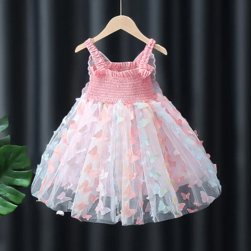2024 Embroidered Butterfly Princess Lace Children Girls Clothing Ball Gown Party Evening Elegant Tulle Prom Dress for Kids