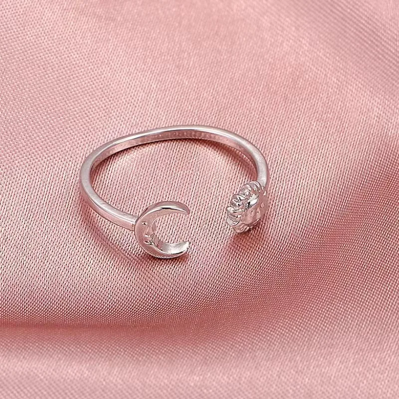 Minimalist Rhinestone Two In One Ring Sun Moon Couple Ring S925 Silver Ring For Men & Women