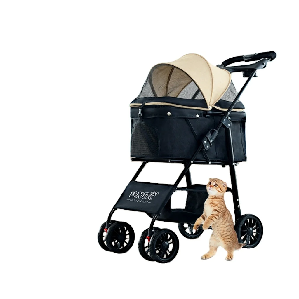 Can be folded by  only one hand 4 wheels fold luxury pet dog stroller for outdoor travel  with your pets