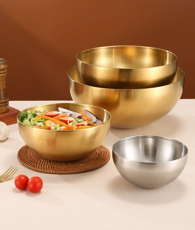 Kitchenware Golden Fruit Salad Snack 15cm 20cm Stainless Steel Mixing bowls set Salad Bowl Prep bowl
