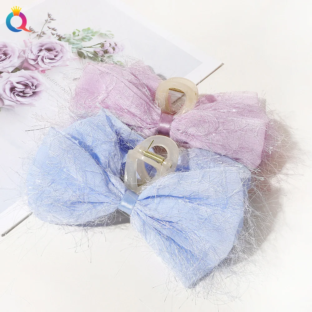 QIYUE Fabric Chiffon Bow Hair Clip Back Head Plate High-end Large Clip Hair Accessories
