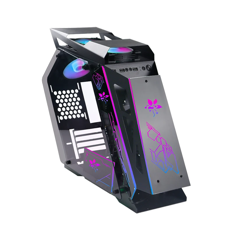 Choiyan Hot Sale Gaming Pc Case ATX Mid Tower Pc Gamer Cabinet Black Computer Case Steel Plate Tempered Glass Pc Tower Case