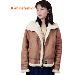 Women Shearling Sheepskin Coats Thick Warm  Lamb suede Leather Jacket 2021 New Winter Brown Motorcycle Female Overcoat