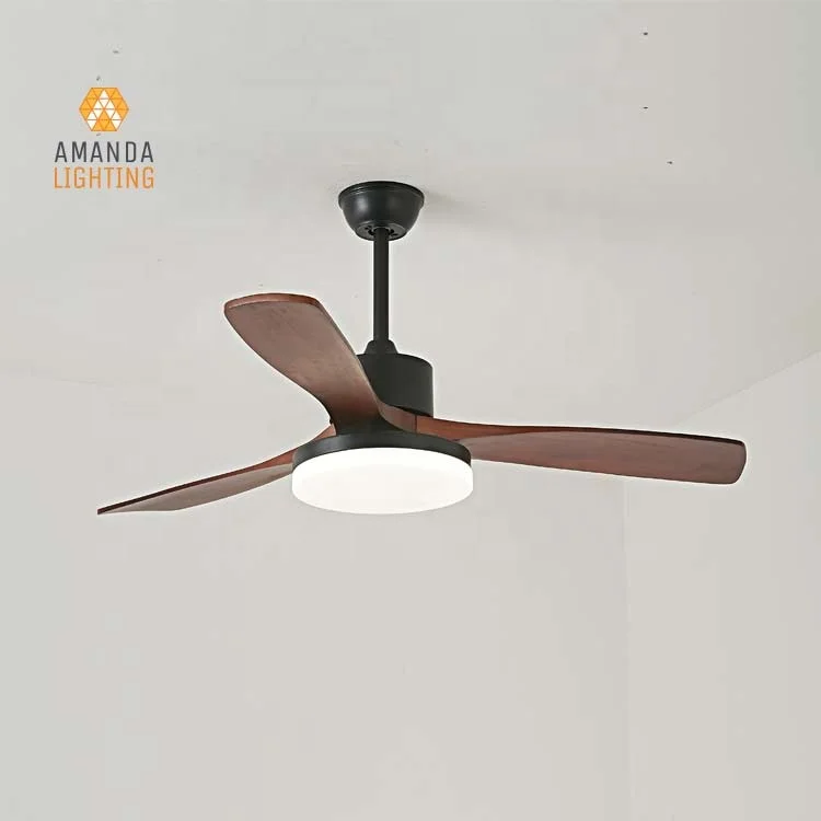 Modern Nordic 3 Blades Solid Wooden Decorative Ceiling Fans With LED Lights Remote Control For Living Room
