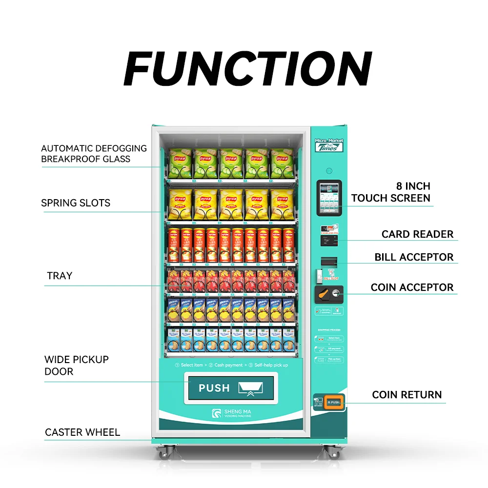 Multiple Payment Systems Snack food vending machine touch lcd screen fully automatic vending machine