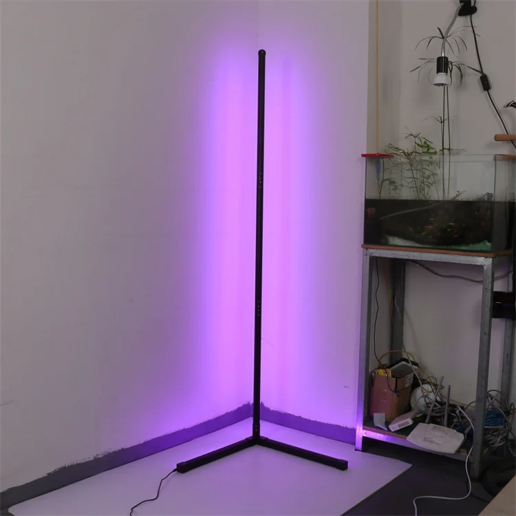 Wireless Remote Control Minimal Corner Floor Lamp Rgb Color Changing Dimmable Led Linear Modern Standing Light Floor Lamp