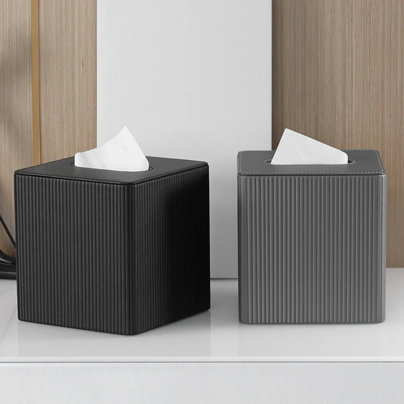 Roman Column Texture Leather Tissue Box Cover Square Bathroom Bedroom Home Office Accessories PU Leather Tissue Box Holder